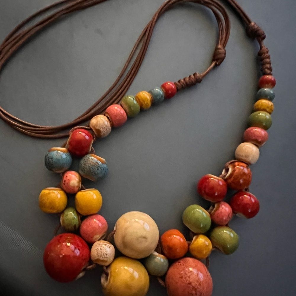 🟠 NEW Artisan Colorful Wooden Beaded Necklace 🟠